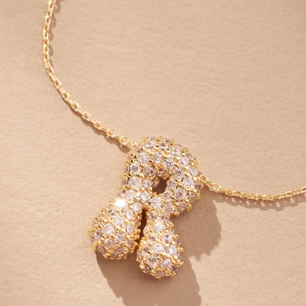 PAVÉ BUBBLE MONOGRAM NECKLACE “R” - Picture 1 of 5